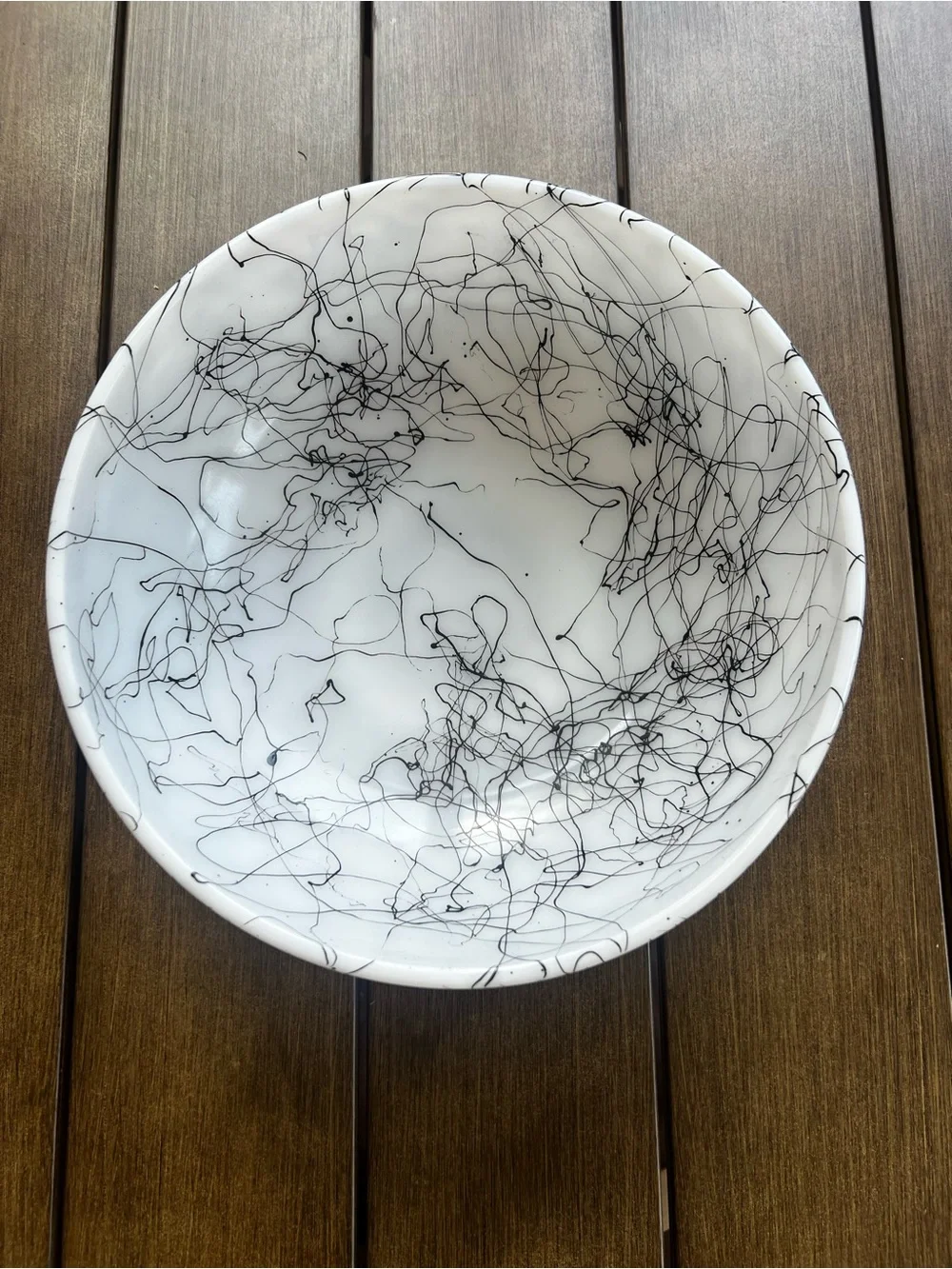 Hazel Atlas Black Drizzle Milk Glass Serving Bowl | Vintage Spaghetti String